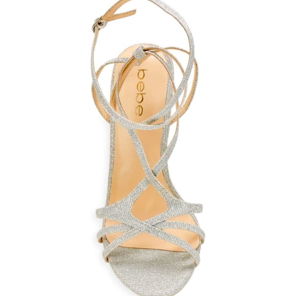 NEW BEBE Metallic Size 8 Silver Strappy Stiletto Heels - Picture 2 of 6